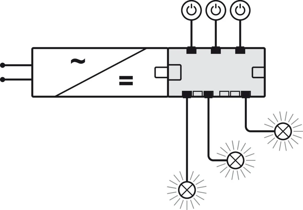 Distributor, 6-Way, with Switching Function
For use with Loox5 12 V drivers and lights, Max. connected wattage 60 W - Image 2