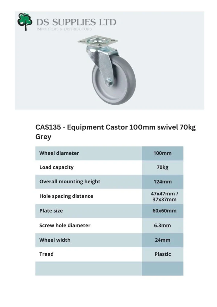 Equipment Castor 100mm Swivel, Fixed, Brake 70kg Grey - Image 4