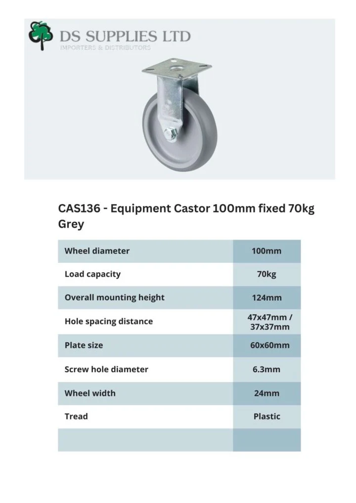 Equipment Castor 100mm Swivel, Fixed, Brake 70kg Grey - Image 5