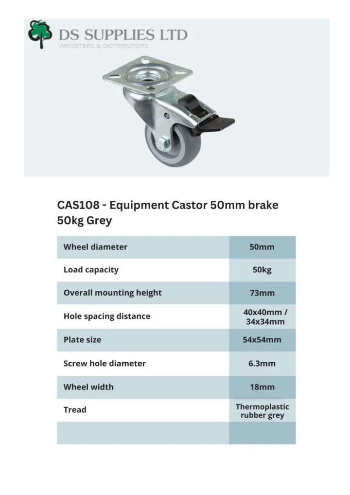 Equipment Castor 50mm Brake 50kg - Image 3
