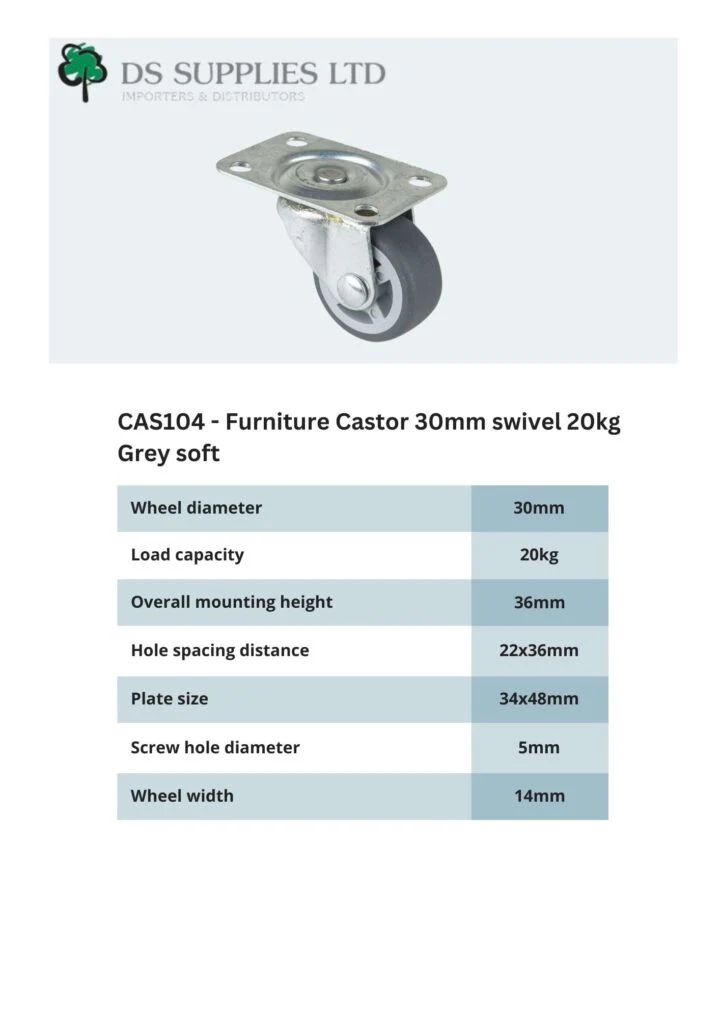 Furniture Castor 30mm swivel 20kg Grey Soft - Image 2
