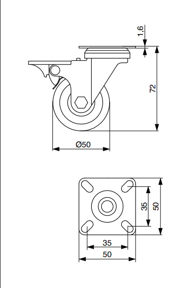 GC52 FURNITURE CASTOR 50MM WITH BRAKE SOFT GREY THREAD - Image 2