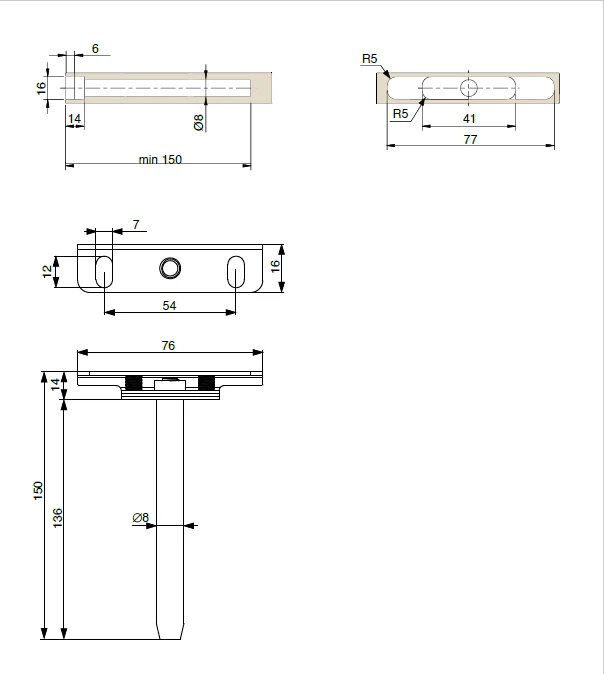 INVISIBLE FLOATING SHELF BRACKET  150MM LONG  X 8MM DIAMETER - Image 2