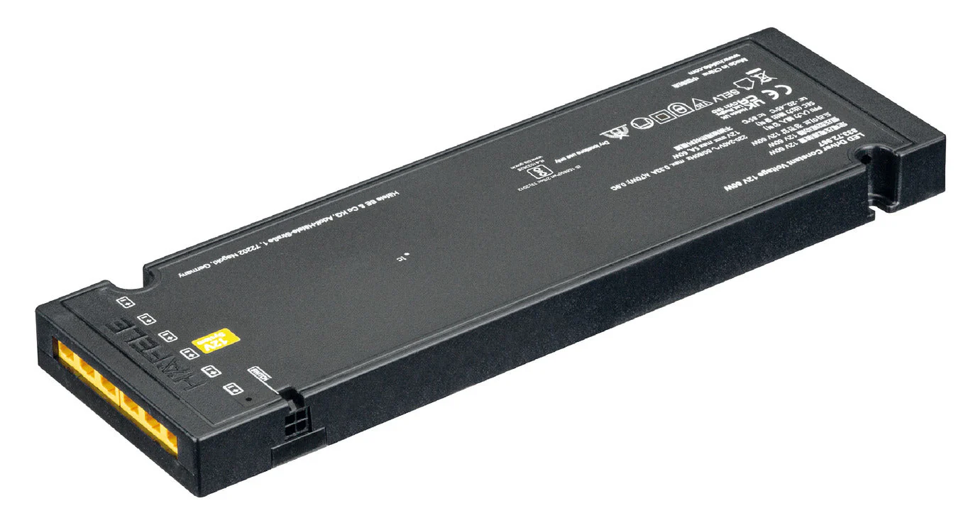 LED Driver 12 V, without Mains Lead, Rated IP 20, Loox5 Eco
With switching function, Length x width x height 222 x 70 x 16 mm, Wattage 0 - 60 W