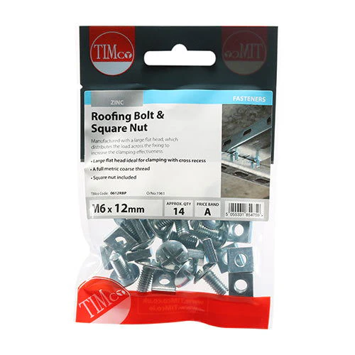 M6X12 Roofing Bolt&Sq Nut Pk14