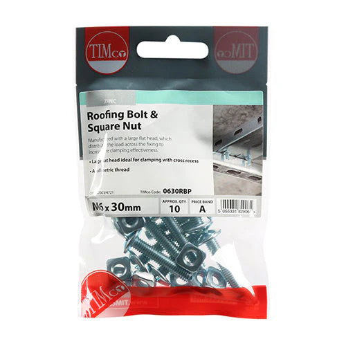 M6X30  Roofing Bolt&Sq Nut Pk10