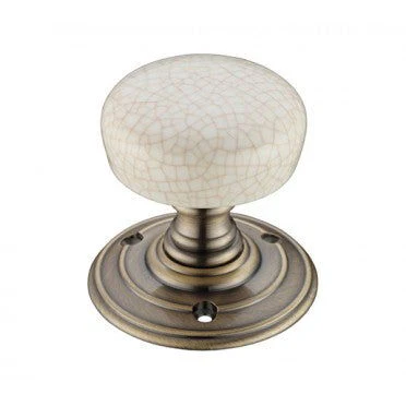 Porcelain Mortice Knob Ivory Crackle/Florentine Bronze