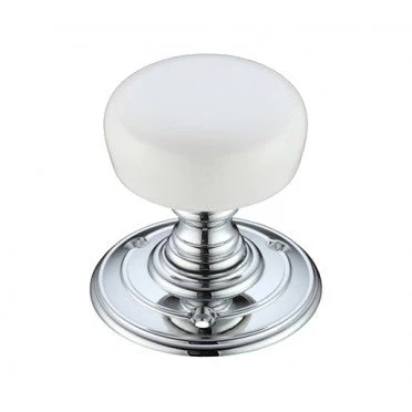 Porcelain Mortice Knob Plain White/Polished Chrome