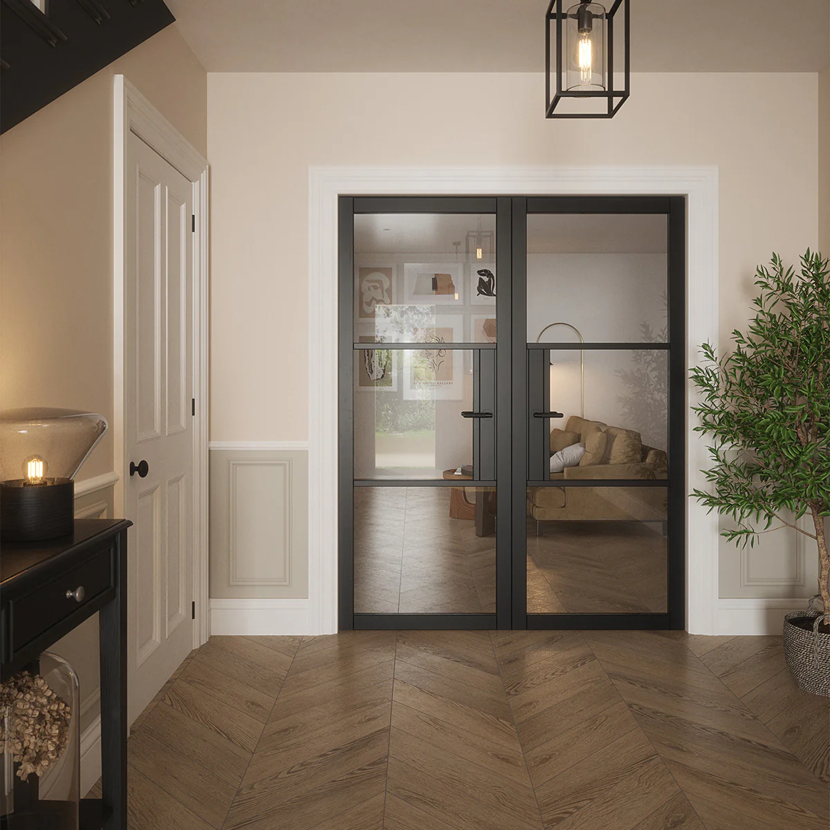 SEATTLE 3 LITE CLEAR GLASS BLACK PRIMED DOOR - Image 3