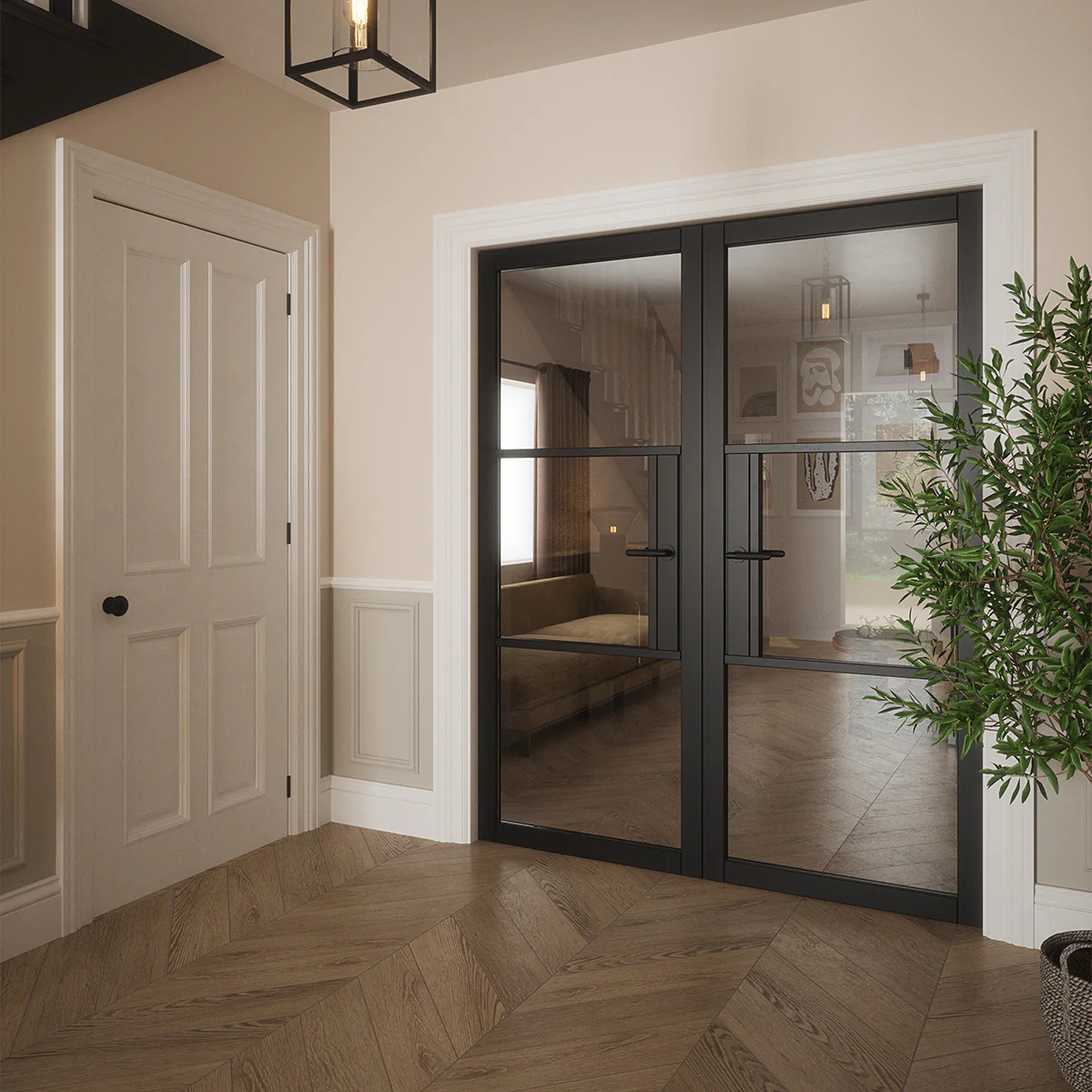 SEATTLE 3 LITE CLEAR GLASS BLACK PRIMED DOOR - Image 4