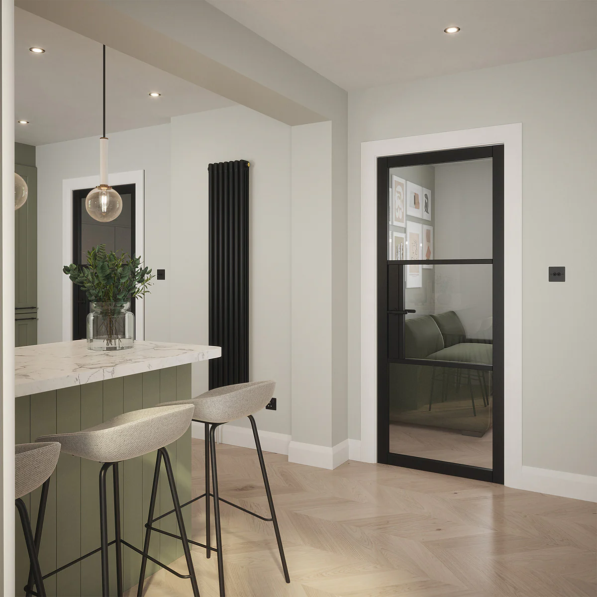 SEATTLE 3 LITE CLEAR GLASS BLACK PRIMED DOOR - Image 6