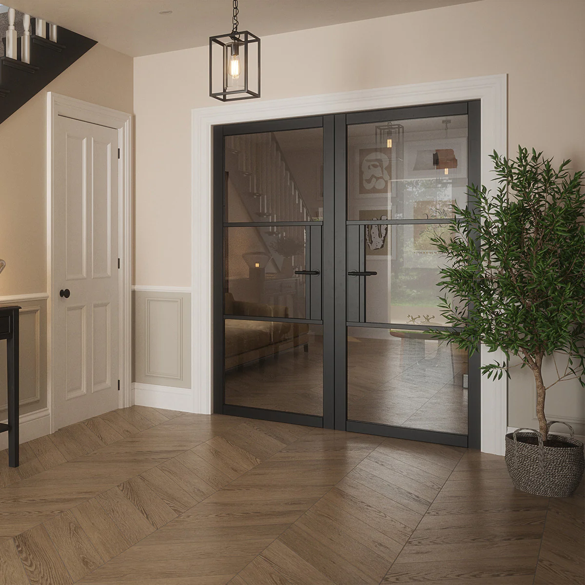 SEATTLE 3 LITE CLEAR GLASS BLACK PRIMED DOOR - Image 8