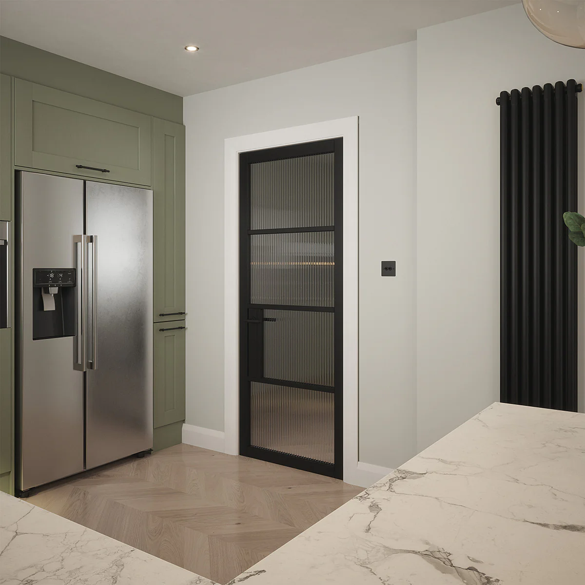 PORTLAND 4 LITE REEDED GLAZED BLACK PRIMED DOOR - Image 2