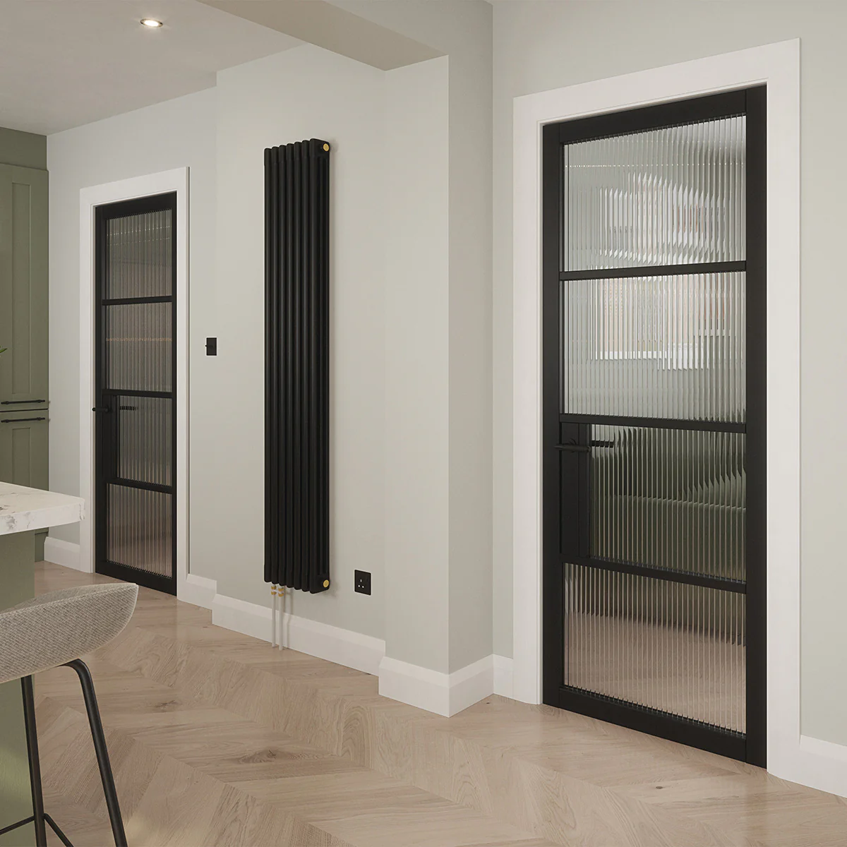 PORTLAND 4 LITE REEDED GLAZED BLACK PRIMED DOOR - Image 4