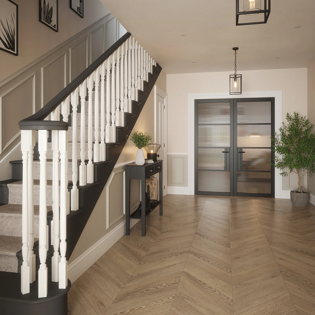PORTLAND 4 LITE REEDED GLAZED BLACK PRIMED DOOR - Image 5
