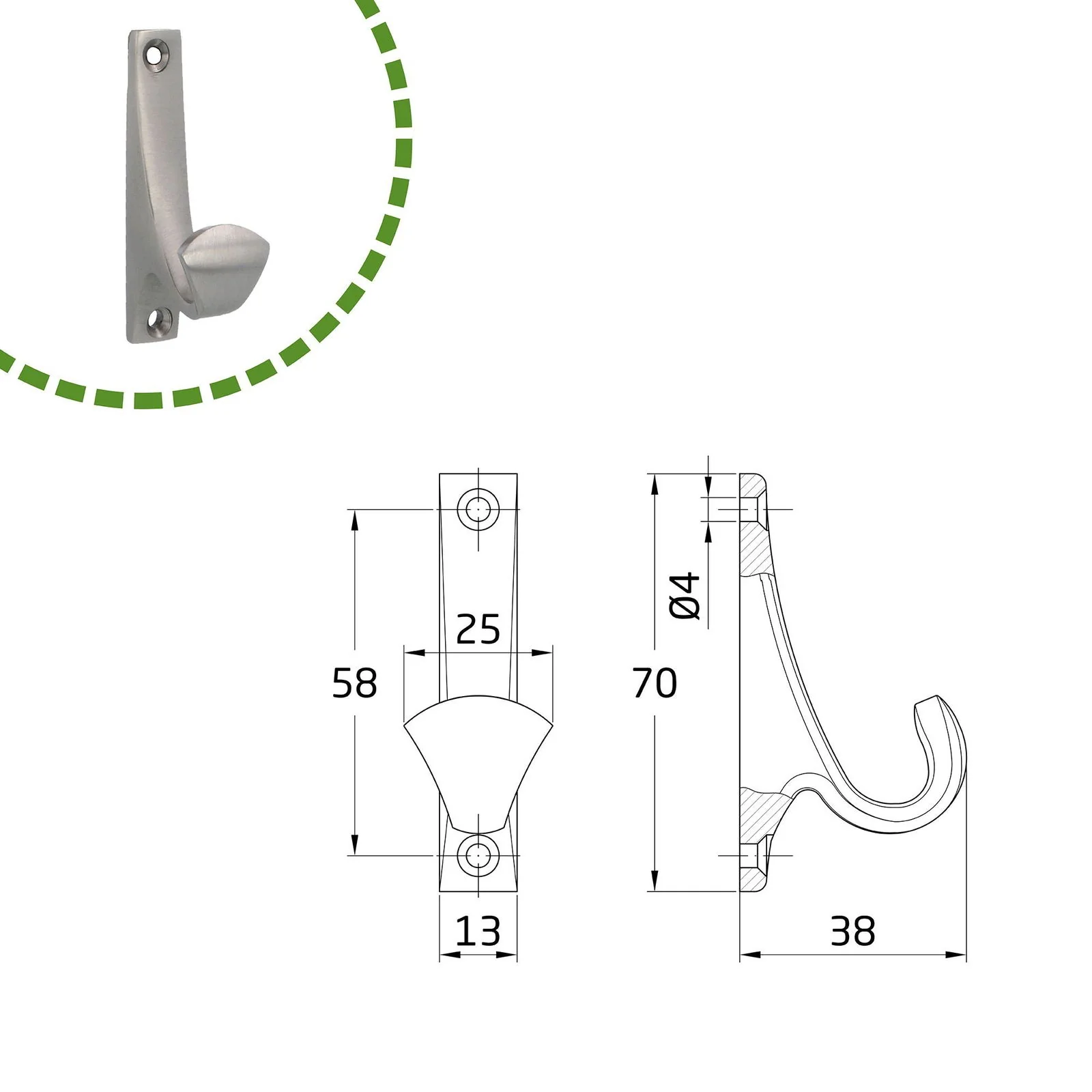 SATIN CHROME COAT HOOK MOD.50 - Image 3