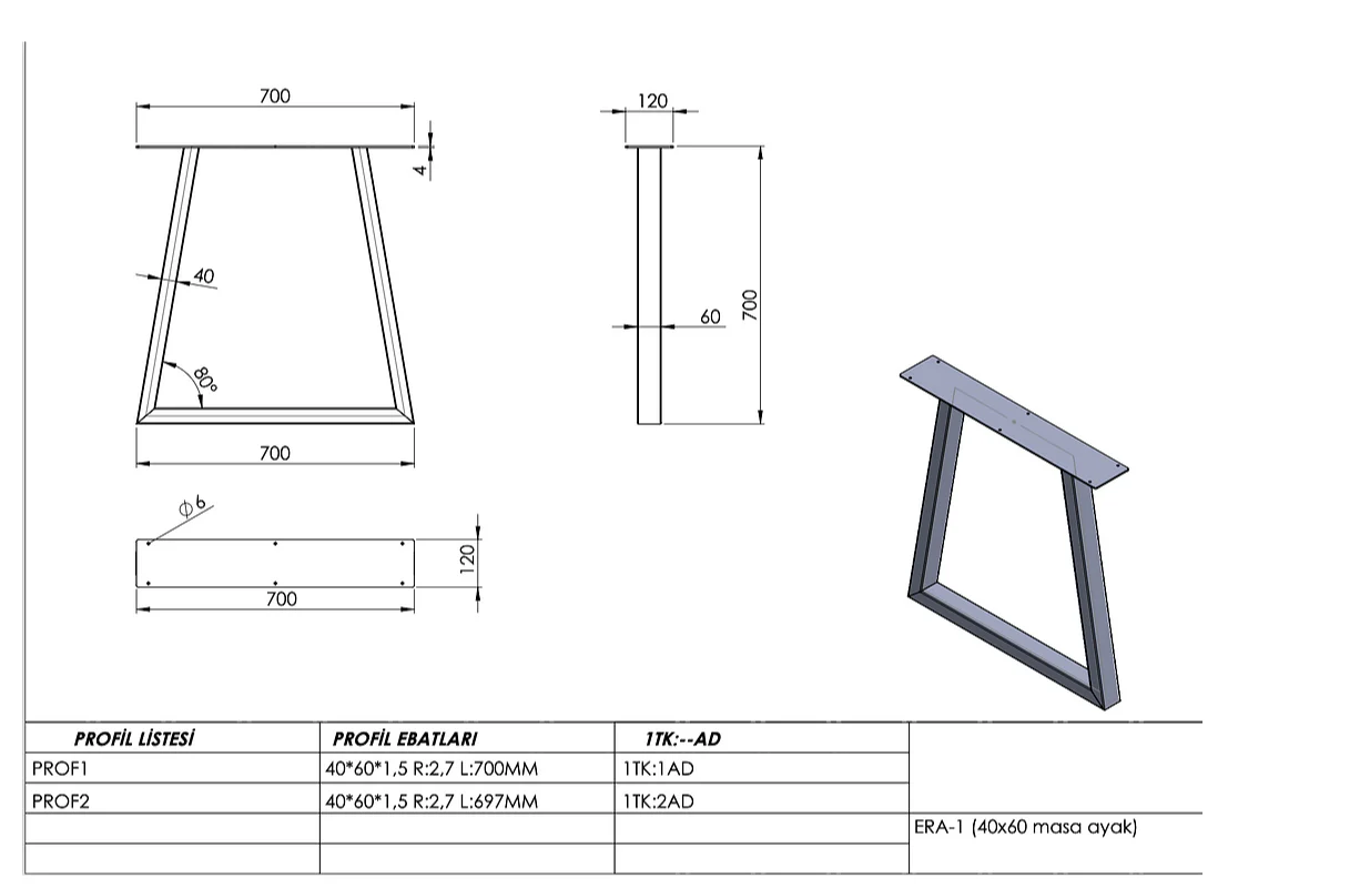 TABLE LEG  BLACK 700 HIGH   X  60MM X 40MM  2 PER BOX (EKA201) - Image 2