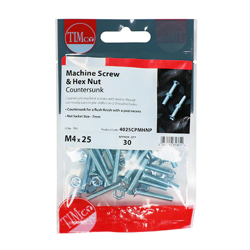 Timco Countersunk Machine Screw & Nut (9 Variants Available) - Image 2