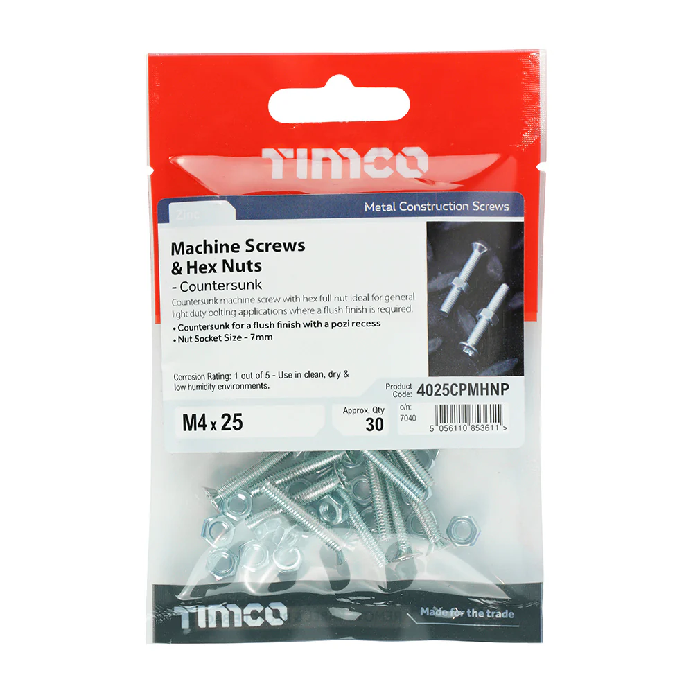 Timco Countersunk Machine Screw & Nut (9 Variants Available) - Image 3