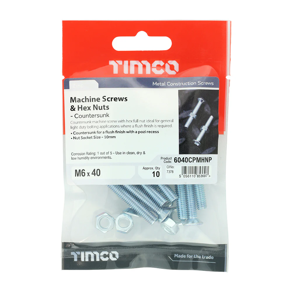 Timco Countersunk Machine Screw & Nut (9 Variants Available) - Image 4