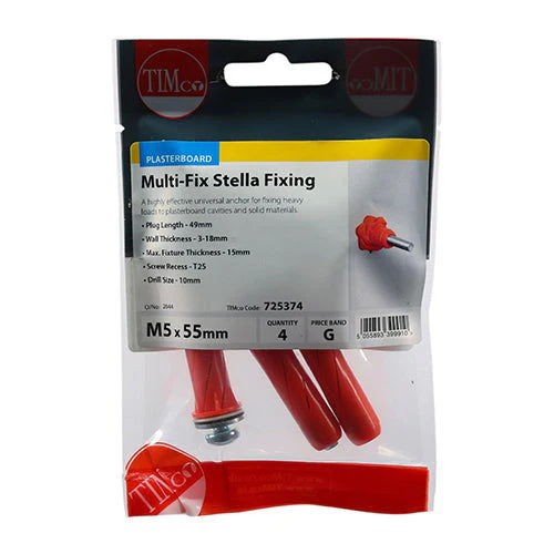 Timco Stella Fixing M5 X 55mm Red 4Pk