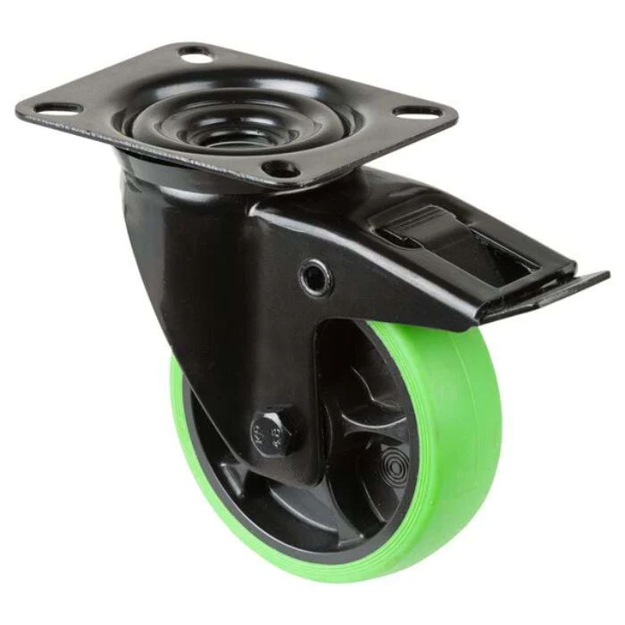 Transport Castor 100mm Swivel, Fixed, Brake 110kg Black / Green - Image 3