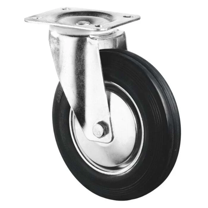 Transport Castor 80mm swivel, fixed, brake 50kg Rubber Black