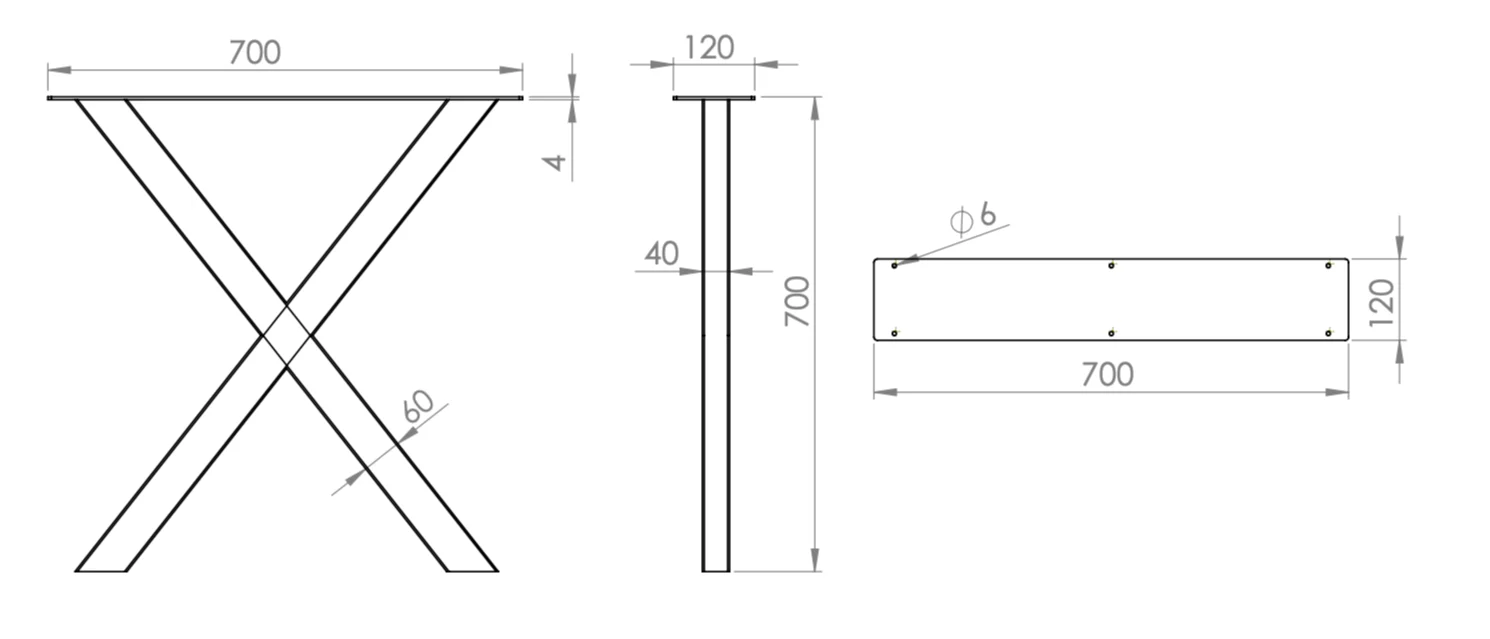 X SHAPED TABLE LEG BLACK 700 HIGH X 60MM X 40MM 2 PER BOX (EKA203) - Image 2